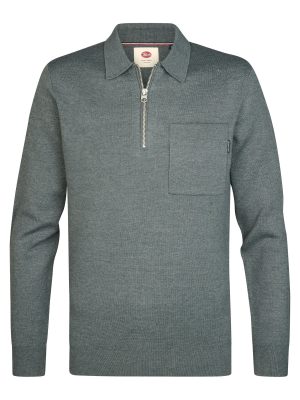 Petrol polo lange mouw rits